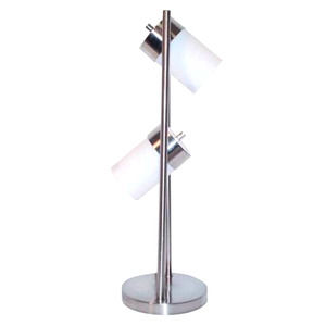 MCM Table lamp 2 vertical posts Barrel-shaped, frosted-white, plastic shades